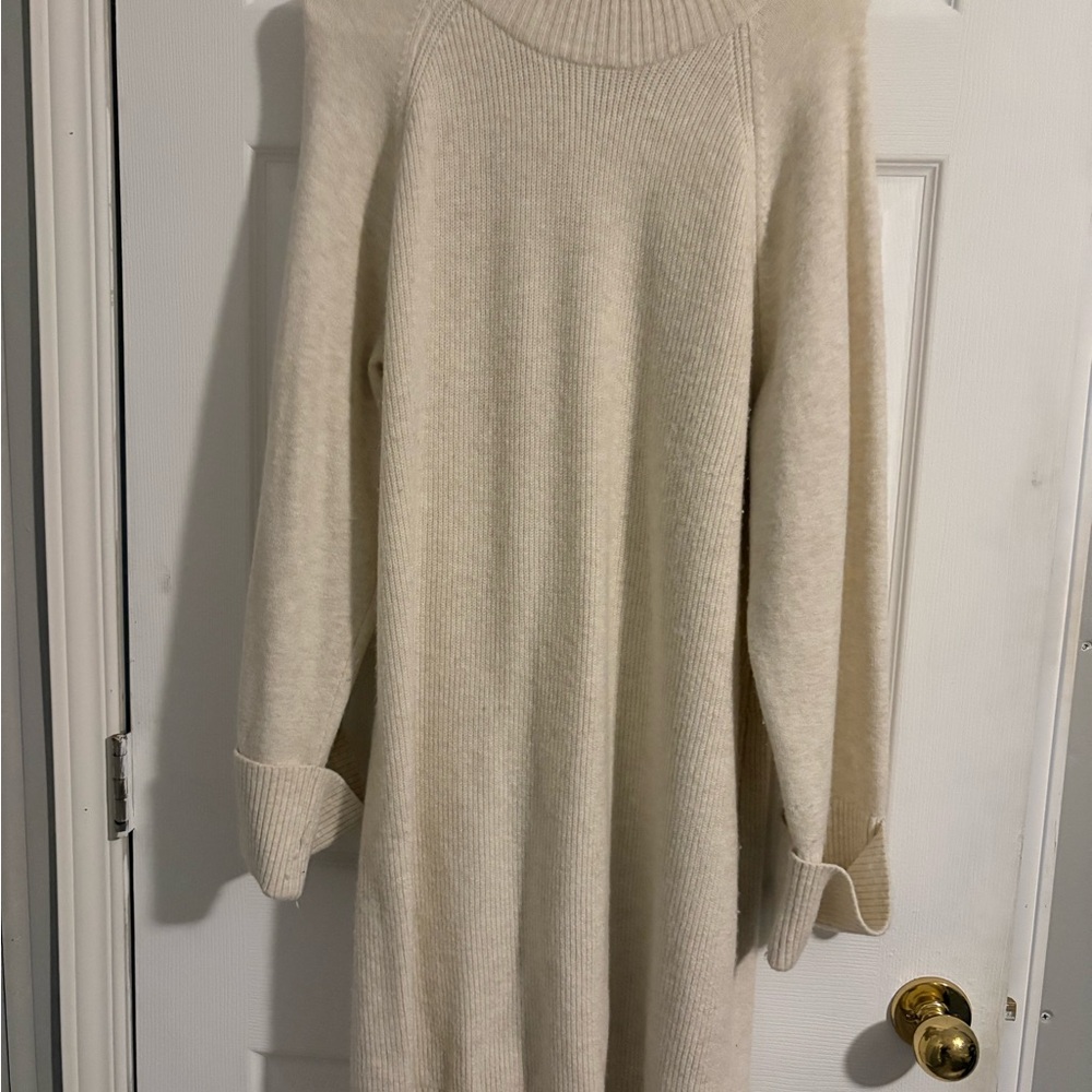 RW&CO. Cream Knit Cowl Neck Sweater Dress